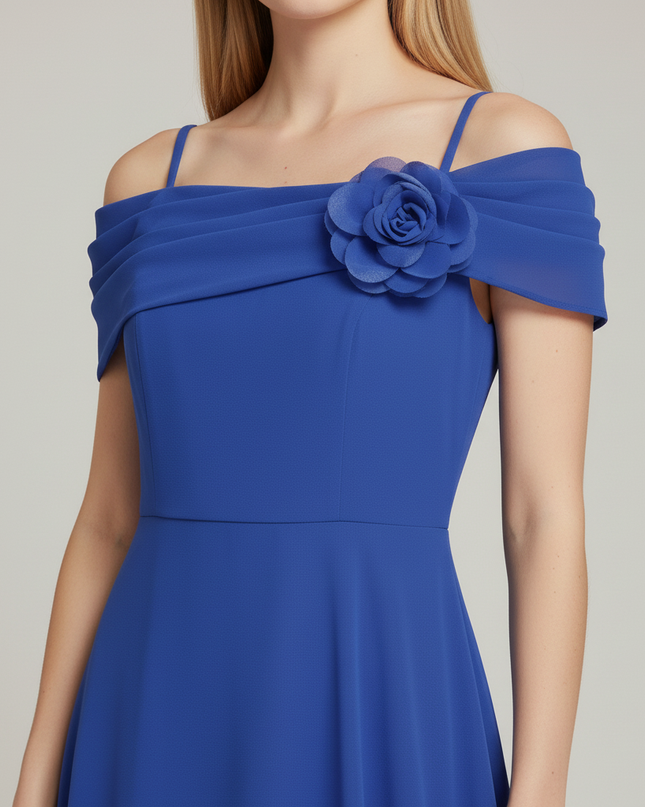Jugendweihe Kleid Blau Festlich Chiffon Schulterlos - Ansicht 4
