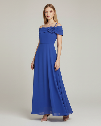 Jugendweihe Kleid Blau Festlich Chiffon Schulterlos - Ansicht 5