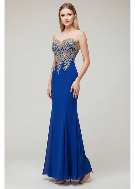 Jugendweihe Kleid Blau Gold Meerjungfrau Spitze - Ansicht 1