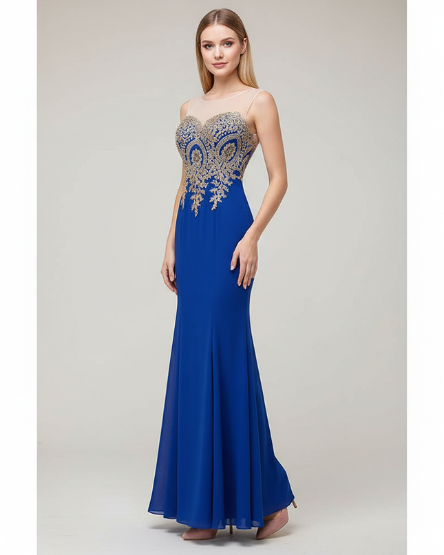 Jugendweihe Kleid Blau Gold Meerjungfrau Spitze - Ansicht 1