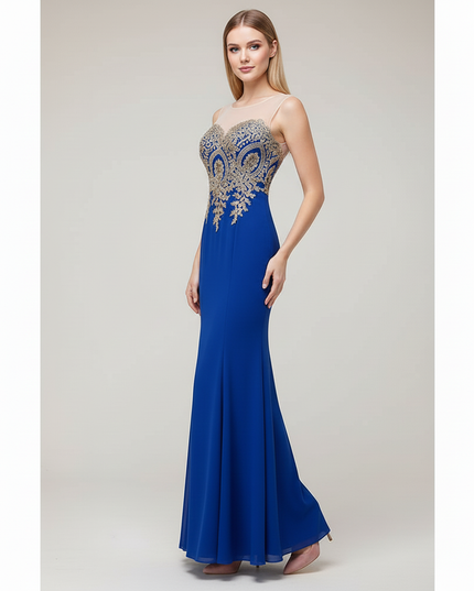 Jugendweihe Kleid Blau Gold Meerjungfrau Spitze - Ansicht 3
