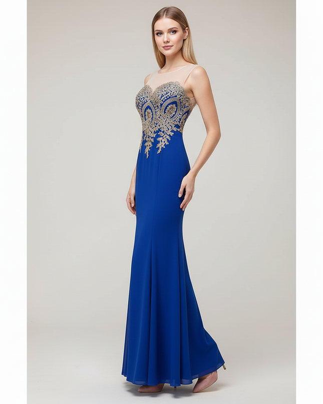 Jugendweihe Kleid Blau Gold Meerjungfrau Spitze - Ansicht 3