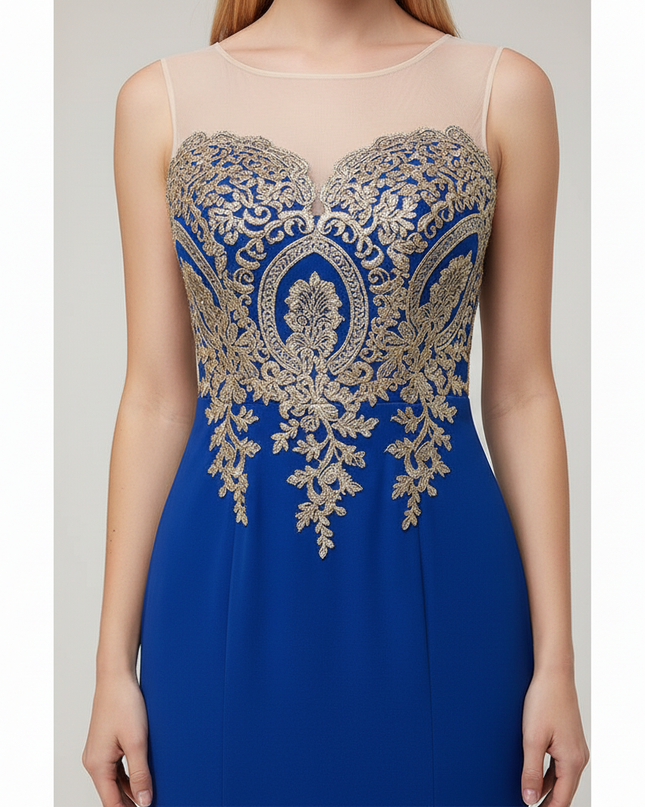 Jugendweihe Kleid Blau Gold Meerjungfrau Spitze - Ansicht 4