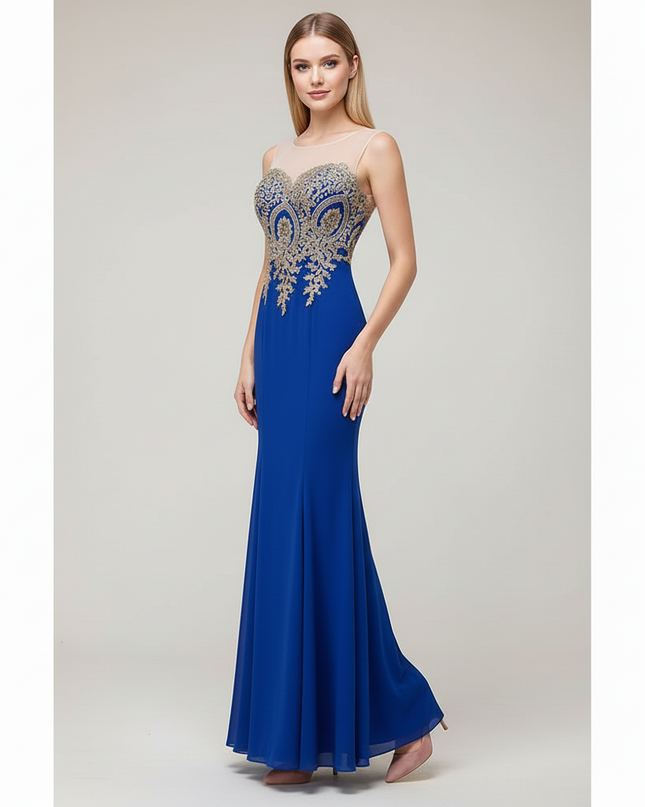 Jugendweihe Kleid Blau Gold Meerjungfrau Spitze - Ansicht 5