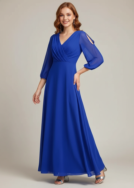Jugendweihe Kleid Blau Langarm Chiffon Maedchen - Ansicht 1