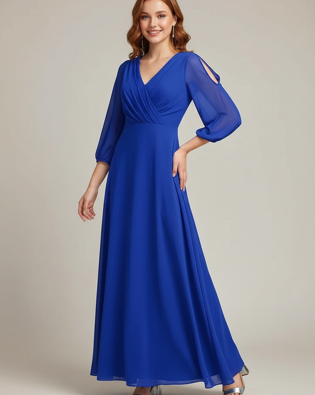 Jugendweihe Kleid Blau Langarm Chiffon Maedchen - Ansicht 1