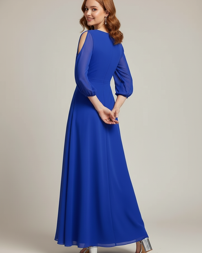 Jugendweihe Kleid Blau Langarm Chiffon Maedchen - Ansicht 2