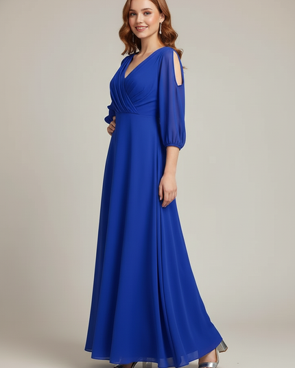 Jugendweihe Kleid Blau Langarm Chiffon Maedchen - Ansicht 3