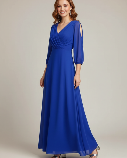 Jugendweihe Kleid Blau Langarm Chiffon Maedchen - Ansicht 5