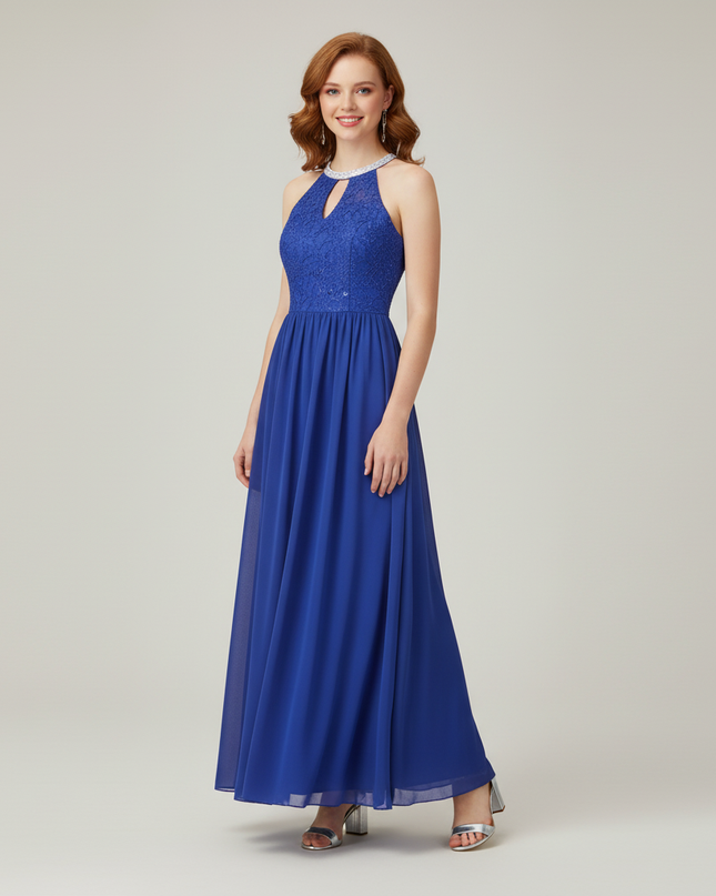 Jugendweihe Kleid Blau Maedchen Lang Spitze Chiffon - Ansicht 1