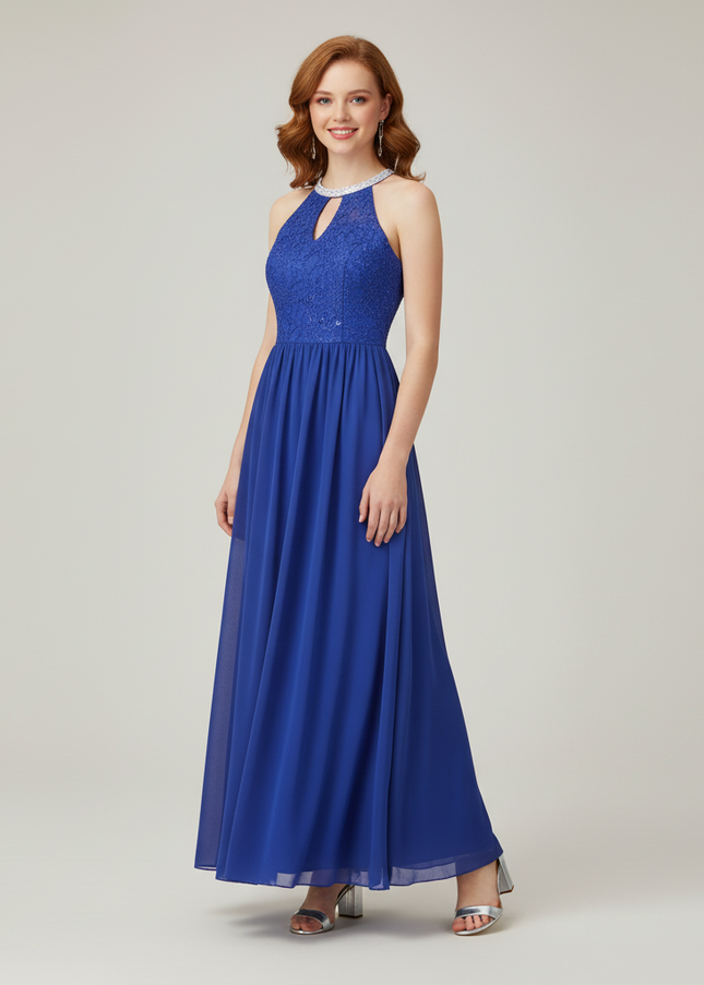 Jugendweihe Kleid Blau Maedchen Lang Spitze Chiffon - Ansicht 1