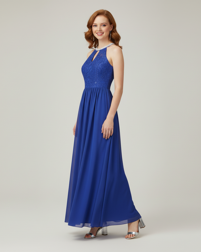 Jugendweihe Kleid Blau Maedchen Lang Spitze Chiffon - Ansicht 3