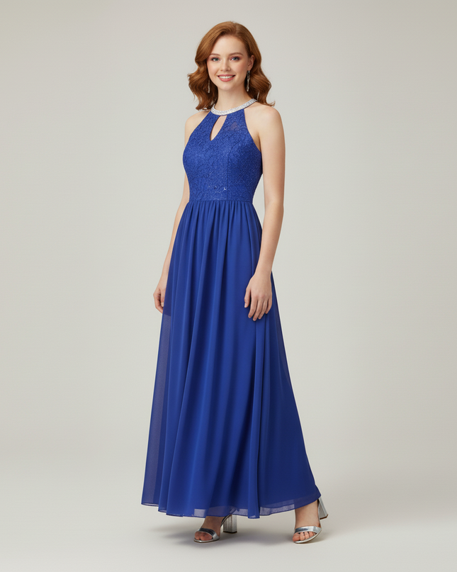 Jugendweihe Kleid Blau Maedchen Lang Spitze Chiffon - Ansicht 5