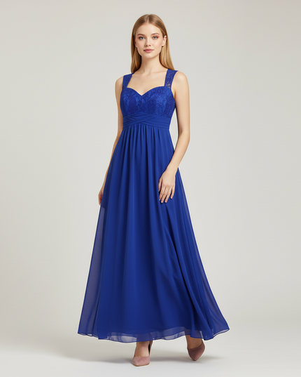 Jugendweihe Kleid Blau Spitze Royalblau Chiffon Lang - Ansicht 1