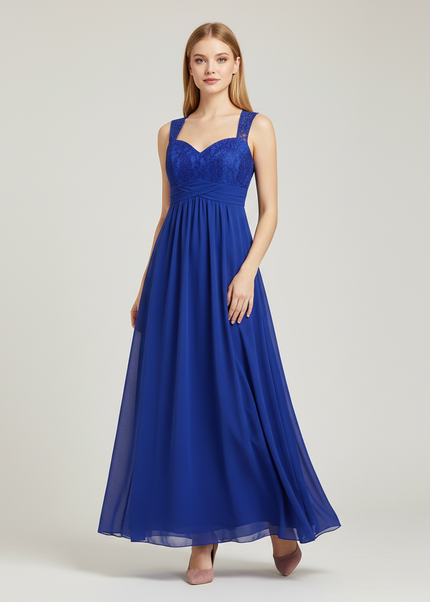 Jugendweihe Kleid Blau Spitze Royalblau Chiffon Lang - Ansicht 1