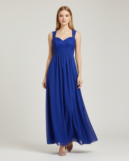 Jugendweihe Kleid Blau Spitze Royalblau Chiffon Lang - Ansicht 5