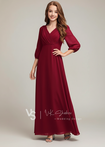 Jugendweihe Kleid Bordeaux A-Linie Chiffon | Festlich - Ansicht 1