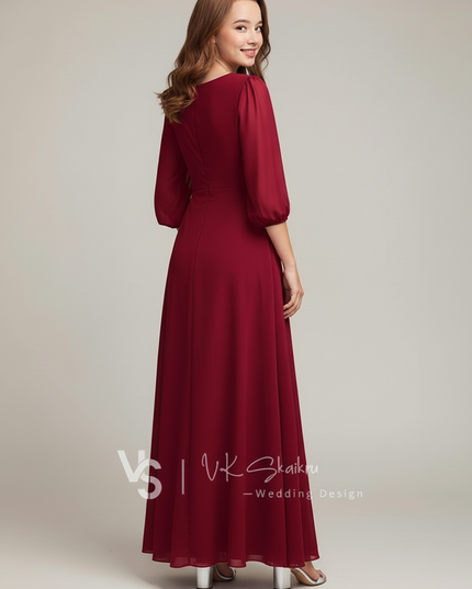 Jugendweihe Kleid Bordeaux A-Linie Chiffon | Festlich - Ansicht 2