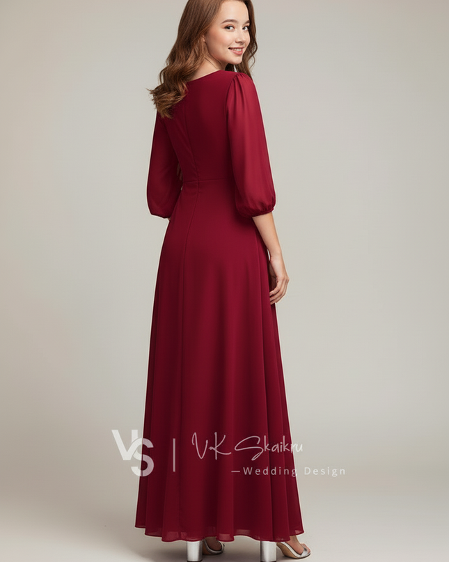 Jugendweihe Kleid Bordeaux A-Linie Chiffon | Festlich - Ansicht 2