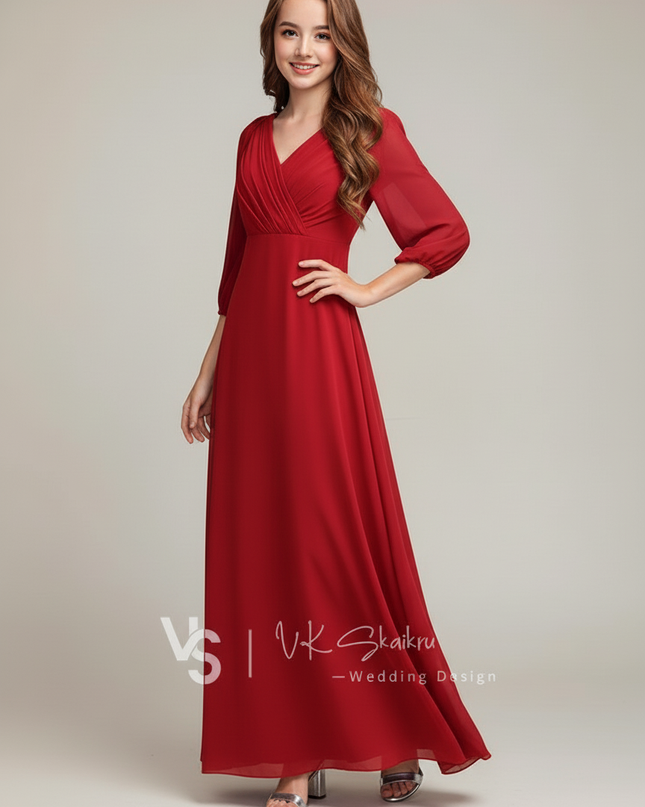 Jugendweihe Kleid Bordeaux A-Linie Chiffon | Festlich - Ansicht 3