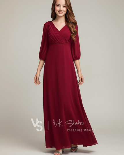 Jugendweihe Kleid Bordeaux A-Linie Chiffon | Festlich - Ansicht 4