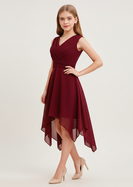 Jugendweihe Kleid Bordeaux Asymmetrisch Chiffon - Ansicht 1