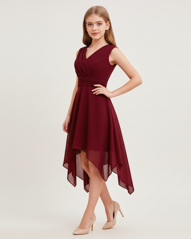 Jugendweihe Kleid Bordeaux Asymmetrisch Chiffon - Ansicht 1