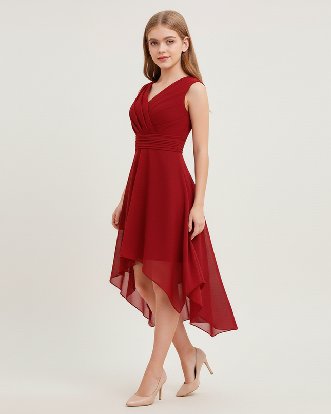 Jugendweihe Kleid Bordeaux Asymmetrisch Chiffon - Ansicht 2