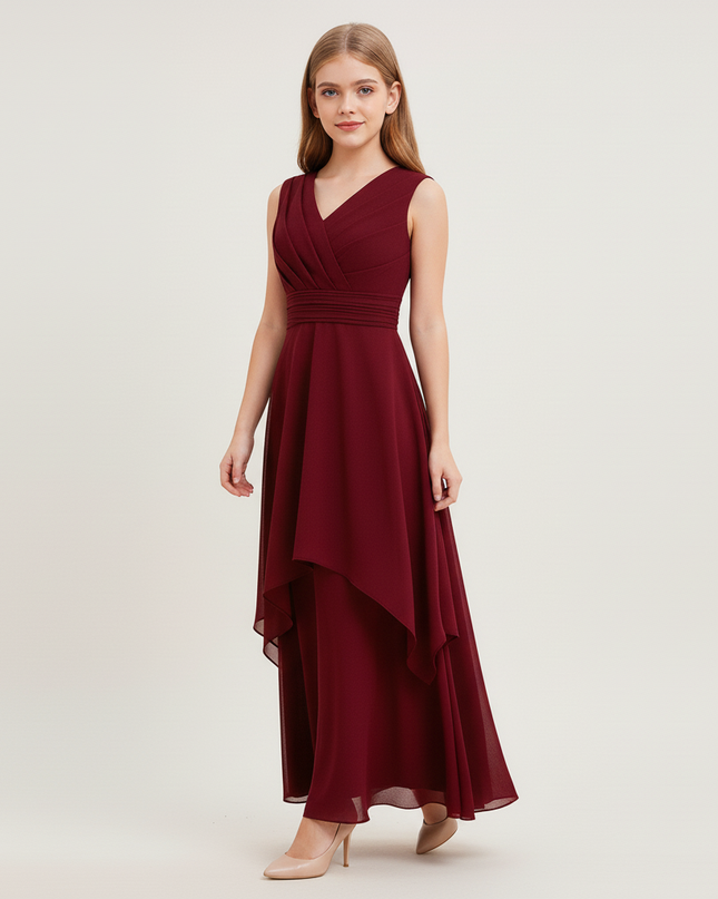 Jugendweihe Kleid Bordeaux Asymmetrisch Chiffon - Ansicht 4