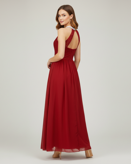 Jugendweihe Kleid Bordeaux Blumen Spitze Chiffon - Ansicht 2
