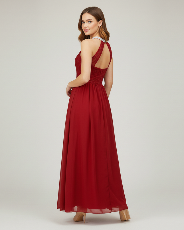 Jugendweihe Kleid Bordeaux Blumen Spitze Chiffon - Ansicht 2