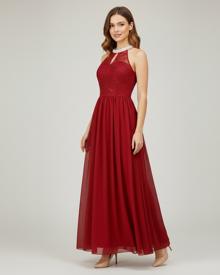 Jugendweihe Kleid Bordeaux Blumen Spitze Chiffon - Ansicht 3