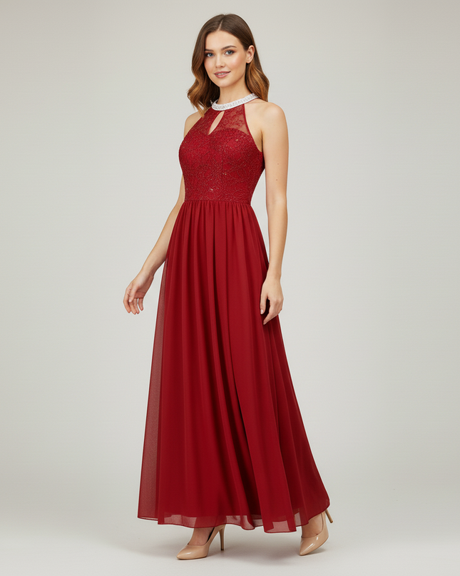 Jugendweihe Kleid Bordeaux Blumen Spitze Chiffon - Ansicht 5