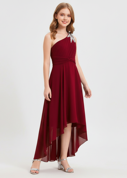Jugendweihe Kleid bordeaux einschultrig Chiffon - Ansicht 1