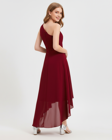 Jugendweihe Kleid bordeaux einschultrig Chiffon - Ansicht 2