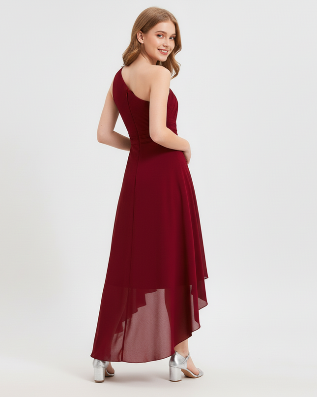Jugendweihe Kleid bordeaux einschultrig Chiffon - Ansicht 2