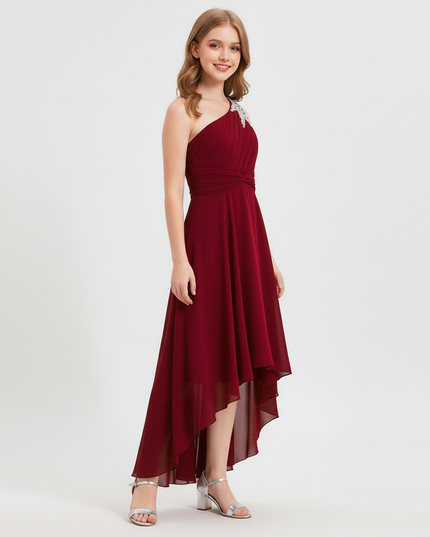 Jugendweihe Kleid bordeaux einschultrig Chiffon - Ansicht 3