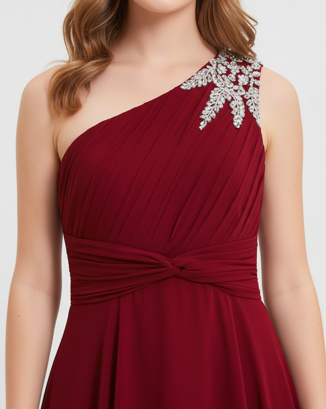 Jugendweihe Kleid bordeaux einschultrig Chiffon - Ansicht 4