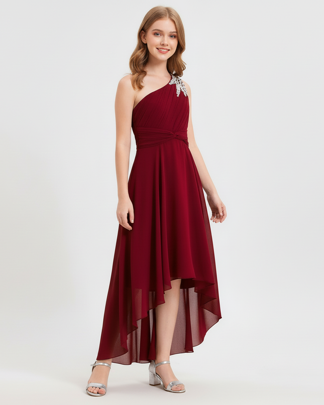 Jugendweihe Kleid bordeaux einschultrig Chiffon - Ansicht 5
