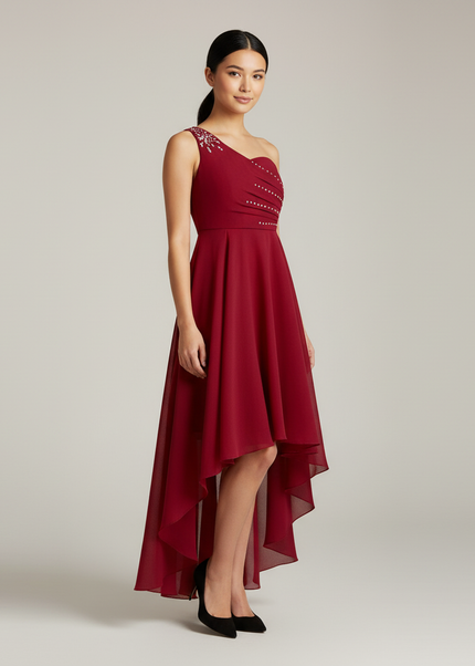Jugendweihe Kleid Bordeaux Einschultrig Sequin Maxi - Ansicht 1