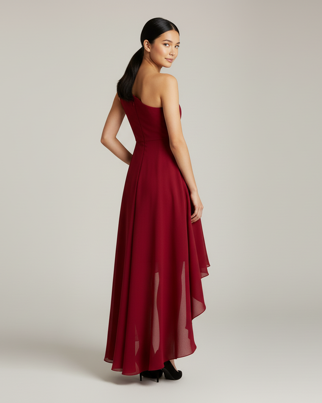 Jugendweihe Kleid Bordeaux Einschultrig Sequin Maxi - Ansicht 2