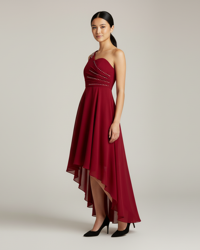 Jugendweihe Kleid Bordeaux Einschultrig Sequin Maxi - Ansicht 3