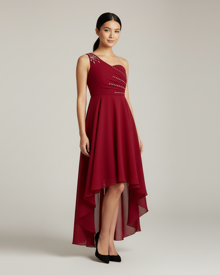 Jugendweihe Kleid Bordeaux Einschultrig Sequin Maxi - Ansicht 5