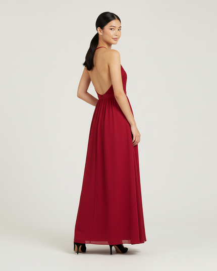 Jugendweihe Kleid Bordeaux Halter Spitze | Festlich - Ansicht 2