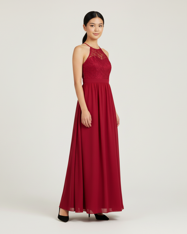 Jugendweihe Kleid Bordeaux Halter Spitze | Festlich - Ansicht 5