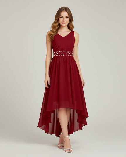 Jugendweihe Kleid Bordeaux Hi-Low Gerafft Kinder - Ansicht 1
