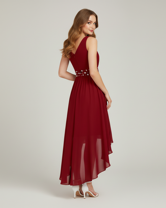 Jugendweihe Kleid Bordeaux Hi-Low Gerafft Kinder - Ansicht 2