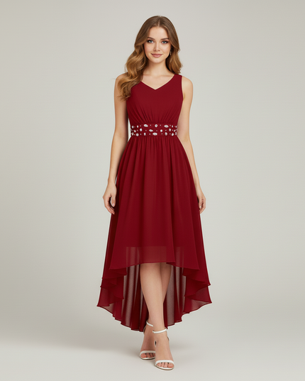 Jugendweihe Kleid Bordeaux Hi-Low Gerafft Kinder - Ansicht 5