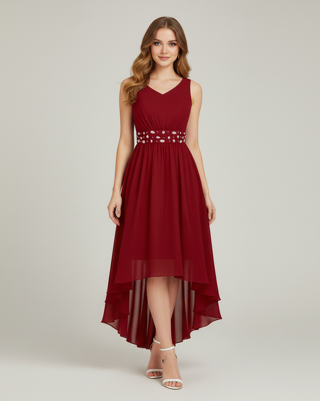 Jugendweihe Kleid Bordeaux Hi-Low Gerafft Kinder - Ansicht 5