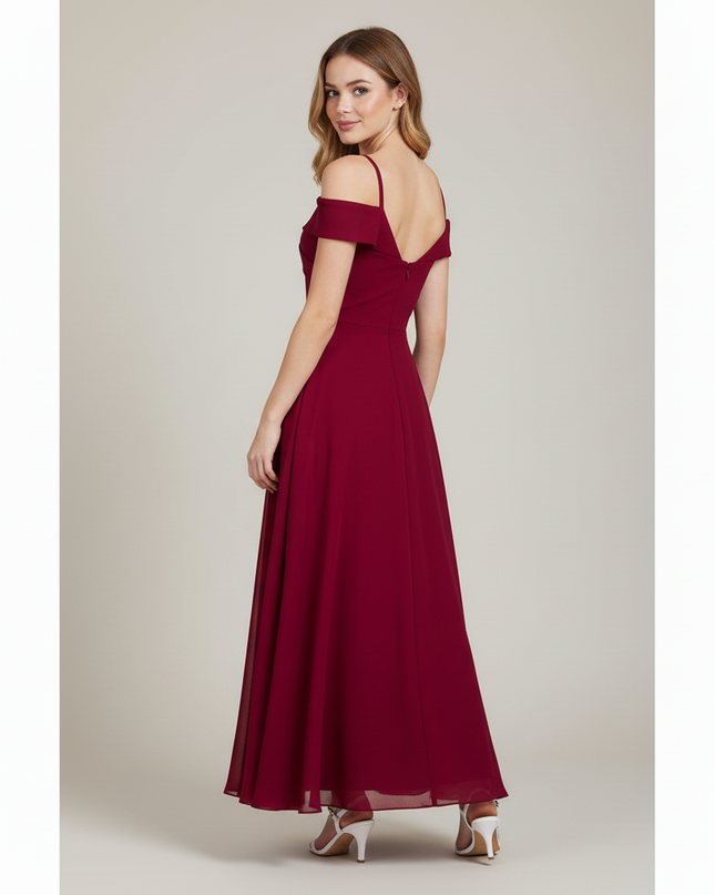 Jugendweihe Kleid Bordeaux Off-Shoulder Lang - Ansicht 2